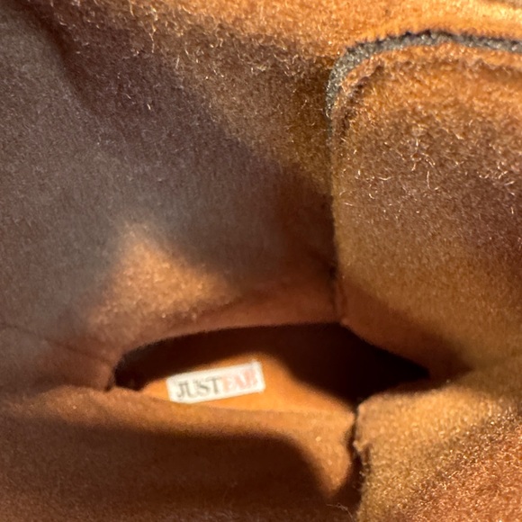 JustFab Brown Boots with Red Laces and Fur Trim - Picture 6 of 10